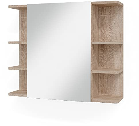 Vicco Badspiegelschrank Fynn, Sonoma, 79.6 x 64 cm | mit Spiegel und offenen Ablagen zur Wandmontage