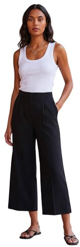 Roman Originals Culotte Trousers for Women UK - Ladies Wide Leg Cropped Pants Tie Detail Bottoms Vintage Retro Smart Flared Slimming High Waist 1940s Party Regular