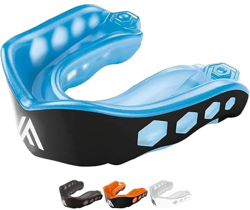 IRON FIGHTER Mundschutz Boxen für Erwachsene Blau/Schwarz - Anpassbare und Bequemer Gel Zahnschutz - Zahnschutz Kampfsport Englische Boxen MMA Rugby Hockey Judo Ringen Karate JJB Jiu Jitsu Kick Boxing