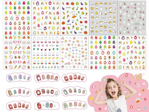 10 Feuilles Autocollants D'art D'ongles pour Enfants Autocollants Ongles Filles Ongles DIY Maquillage Accessories Manucure Décorations 3D Nail Art Autocollants Stickers Auto-Adhésif Ongles