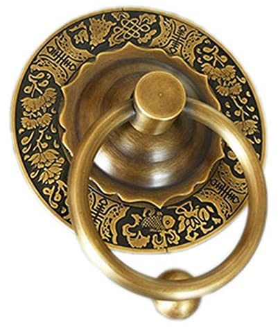 Antiker Ring-Türklopfer, bronzefarbener blumenförmiger Türklopfer, antiker Türgriff für Holzschranktür, Haustür-Dekor (18 cm Durchmesser)