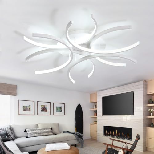 Dceinz LED Deckenlampe Schlafzimmer Dimmbar Modern Deckenleuchte und Fernbedienung Wohnzimmer 6000K Deckenbeleuchtung APP Groß Salon Decken Lampe Weiß Metall für Esszimmer, Küchen, Flur-80cm