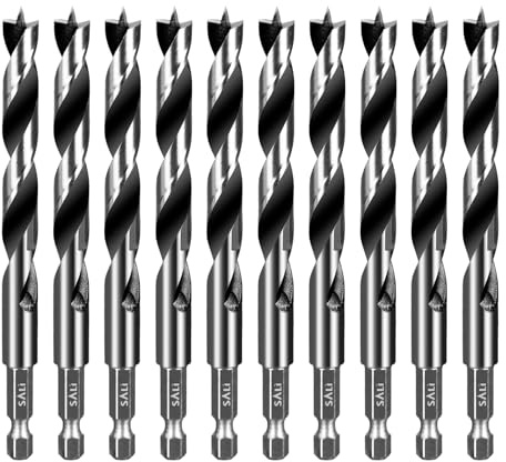 SALI 10-teilig Holzspiralbohrer Bohrer mit 1/4 Sechskant-Schaft Holzbohrer-Set Ø 10 mm für Bohrungen in Weichholz, Hartholz Professional Zubehör Bohrschrauber Standbohrmaschine