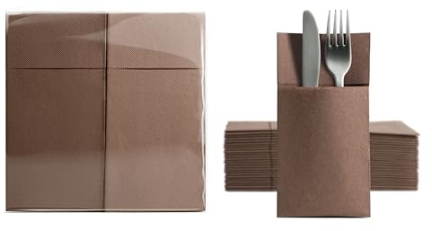 Aroba 1000 Soft Point Besteckservietten weiches Material, Volumen & Struktur | fertig gefaltete Servietten mit Schlitz | 39x38 cm 1/8 Falz Bestecktasche |Gute Qualität Braun