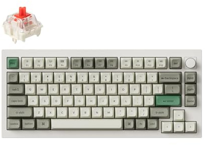 Keychron Q1 Max Hotswap Kabellose mechanische Tastatur, RGB | Aluminiumrahmen | Gehäuse weiß | mit Knopf | Gateron Jupiter Rot | 75% Layout (84 Tasten) | Windows Mac OS (Q1M-P1)