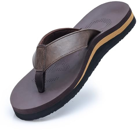 MGGMOKAY Chanclas Hombre Verano Playa Flip Flops Ortopedicas Soportes de Arco Sandalias,Marrón,44