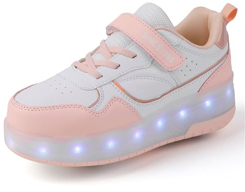 Mateju 2 in 1 Rollschuhe für Kinder, Mädchen, Jungen, Damen und Herren - Turnschuhe Mit Versenkbaren Rollen - Skateboardschuhe 39 EU Pink