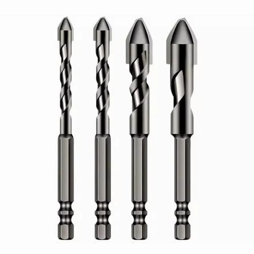 VZU 4PCS High-Strength Eccentric Twist Drill Bit Set, Masonry Drill Bits Set, 6/8/10/12mm, Multifunctional Drill Bit for Tile, Glass, Brick, Wood