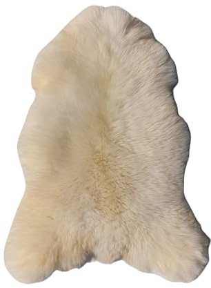 FURRYMAN Pelle di pecora, bianco, naturale, senza cromo, pelliccia bianca, media (100-110 cm), capelli morbidi e sciolti, pelliccia di agnello decorativa naturale