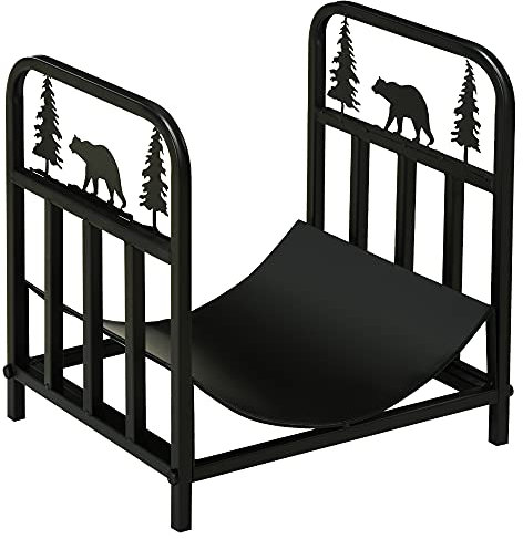 Outsunny Range bûches Porte-bûches range rack à bûches support étagère à bois de cheminée charge max. 50 kg dim. 42 x 33,5 x 43 cm métal époxy noir