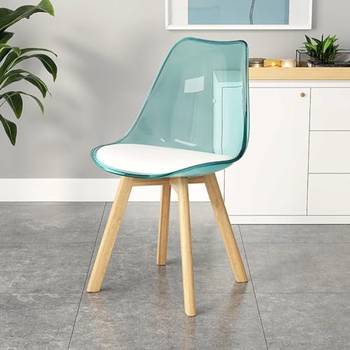 Transparenter Esszimmerstuhl mit hoher Rückenlehne, moderner Polsterstuhl, Frisiertischstuhl, Wohnzimmersitz aus PC-Kunststoff, Beine aus massiver Buche und Anti-Rutsch-Pad, geeignet für Zuhause, Küch