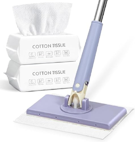 Genérico Mini Mop Automático, 360° Rotación de Paño Automático con 100 Paños Faciales, Mop Mini Manual, Ideal para Baño y Cocina (71cm/28in, Purple)