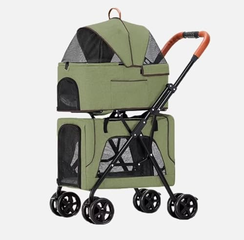 Abnehmbare Haustier-Trolley-Kinderwagen, Haustier- Doppelter separater Kabinenkorb for Hund und Katze, kleiner und mittelgroßer Haustierwagen, zusammenklappbarer Hundekinderwagen mit verstellbarer Mar