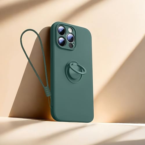 Rokmym Coque pour iPhone 15 Fine en Silicone avec Anneau Rotatif à 360 degrés Dragonne Amovible Anti-Chocs Etui pour Support magnétique de Voiture Housse de Protection pour iPhone 15,Vert armée