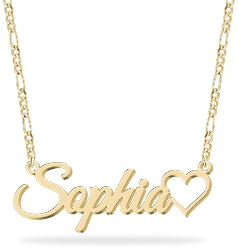 UMAGICBOX Halskette mit Namen und Herz - Personalisierter Schmuck mit Goldbeschichtung, elegantes Geschenk für Geburtstag, Valentinstag, Muttertag, Frau, Mama, Schwester (Gold)