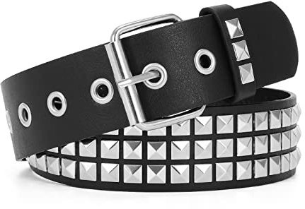 WERFORU Leder Nietengürtel Punk Rock Metall Nietengürtel für Damen Herren Punk Gothic Ledergürtel für Jeans Hosen