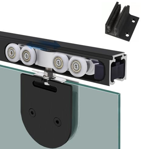 schiebetürbeschlag Hochleistungs-Bypass-Schiebetürschiene für Glastüren mit Schiebetüren, 96, 72, 60 und 48 Zoll, Bypass-Türschiene aus Aluminium mit sanftem Schließmechanismus, Schiebetürschiene(Blac