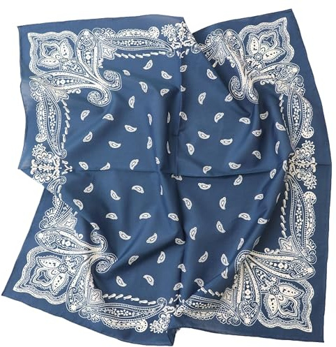 Prettystern Foulard in seta e cotone 65x65 cm Donna Uomo – Sciarpa blu con motivi etnici, stile esotico e contemporaneo SC12