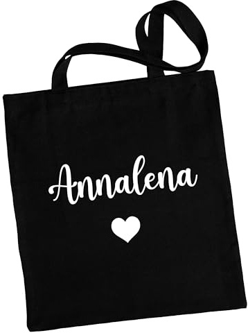 Einkaufstasche personalisiert mit Namen & Initialen - Stofftasche, Stoffbeutel, Tragetasche - Geschenk für Frauen Kollegen Freundin - Schwarz, 38x42 cm, 100% Baumwolle, langer/kurzer Henkel