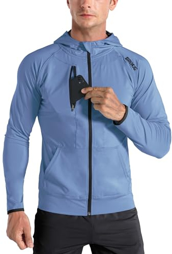 BROKIG Leichte Laufjacke Herren Hoodie Fitness Sportjacke | Trainingsjacke Herren mit Reißverschluss, Schnelltrocknende Fahrrad Jacke Herren, Running Jacket Men Atmungsaktiv