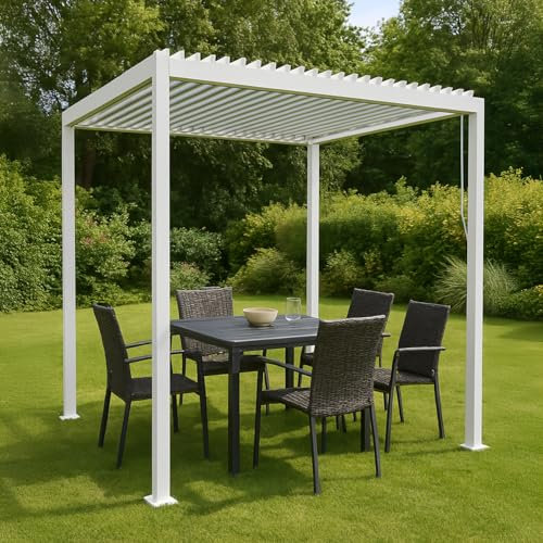 Pergola da Giardino Palmas, 3x3 metri, Altezza 240 cm, Struttura in Alluminio Bianco