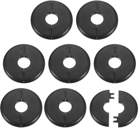 sourcing map 8 placas de cubierta de fontanería autoadhesivas de plástico ABS con brida dividida de 22,5 mm, diseño de hebilla para tubería de agua, baño, cocina, decoración, color negro