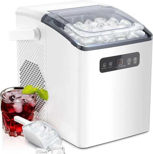 Countertop Ice Maker, 12kg/24h Production, Auto-Cleaning, Quiet & Portable for Home Kitchen Office, Clear Cube Ice Machine