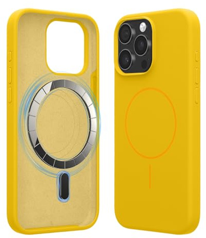 kwmobile Custodia Magnetica per Apple iPhone 15 Pro Max - Cover Compatibile con MagSafe - Cover Morbida in Silicone con Magnete - giallo radiante