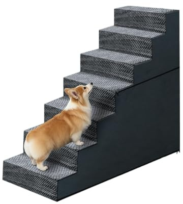 31 H Dog Stairs for Small and Medium Dogs 7-Step Ramps for High Beds and Couch Non-Slip Extra Wide Pet Stairs for Old Dogs and Puppy and Cat - Stable & Durable with Machine Washable Cover Indoor