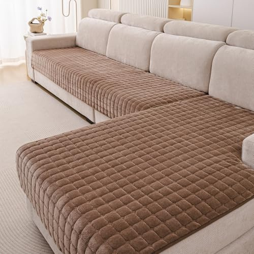 Furnestorica Flanell-Sofabezug, Kaffee, 90x160cm und 90x210cm, 2 Stück | Weicher Premium-Stoff, Rutschfest, 1-4 Sitzer-Couch, Für Sektionssofas, Waschbar L-förmig