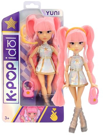 K-POP IDOL Muñeca Yuni Fashion Doll Estilo K-Pop Moonlight, Cabello Rosa Trenzado. 3 Accesorios para Crear Outfits Optimo para Fans a Partir de 3 Años de Edad