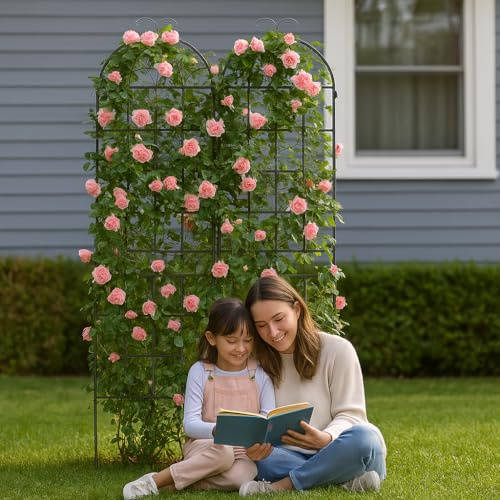 Rankgitter Metall 2er Set HxB 180 x 50 cm, dekorativer Gartenzaun, freistehende Rankhilfe, Spalier Garten zum Stecken, Rankspalier für im Freien Kletterpflanzen Blume Gurke (2, Schwarz A004)