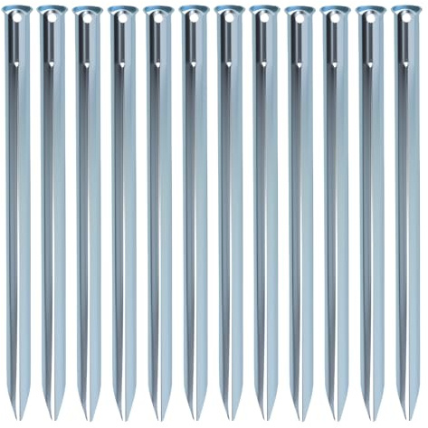 12 picchetti per tenda, picchetti da 30 cm, stabili, picchetti con profilo a V e occhiello, picchetti in metallo, ancoraggio a terra, adatto per tende, gazebo da campeggio, tende da sole e altri