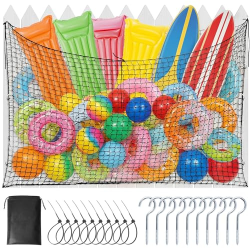 Extra Large Pool Float Storage Bag, 79 x 47 in Hanging Pool Toy Organizer | Mesh Pool Storage Net with 10 Hooks and 10 Zip Ties for Inflatable Floats, Rafts, Balls and Pool Accessories