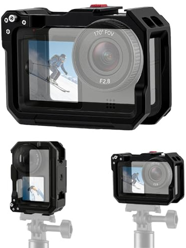 Jaula de Aluminio para dji Osmo Action 6 – Carcasa de Extensión con Zapata de Flash Fría y Adaptador 1/4 para Trípode, Compatible con Palos Selfie y Accesorios de Cámara