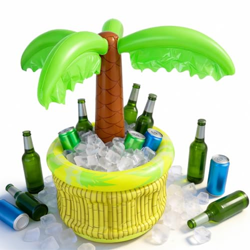 68cm Aufblasbarer Getränkekühler Palmen,Schwimmender Bierkühler Strand Themeparty Lustiges Zubehör,Tropischer Kokospalmen Eiswürfelfass für Garten Pool Partys,Hawaiian Luau Partei,Sommerpartys