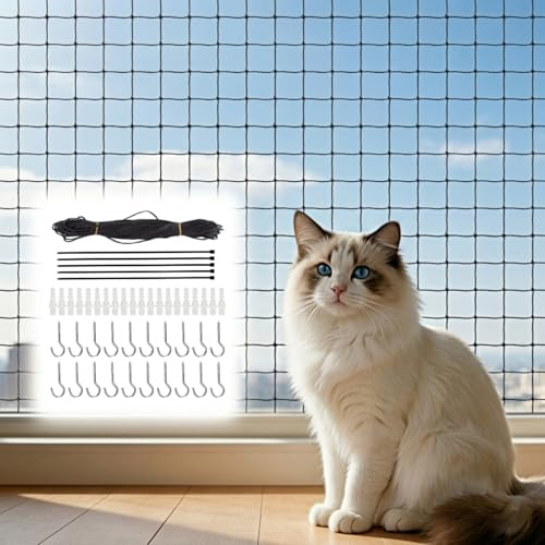 Corodo 6x3m Katzennetz Drahtverstärkt für Balkon mit Montagezubehör Schwarz | Reißfest und Bissfest und alterungsbeständig durch Nylon(HDPE) und Stahldrahtmaterial, Für Balkonen Fenstern Türen Zäunen