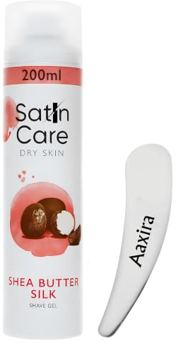 Satin Care Shave Gel Dry Skin Shea Butter Silk 200ML - Women’s Shaving Gel For Smooth Glide, Hydrating Razor Shave Gel, Soft & Gentle on Skin, with Aaxira Cosmetic Spetula