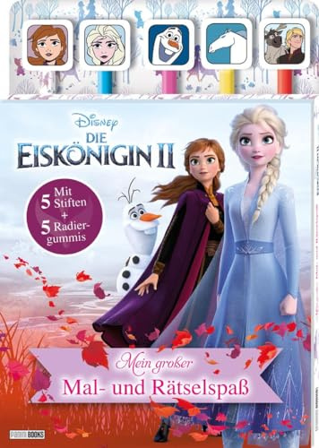 Disney Die Eiskönigin 2: Mein großer Mal- und Rätselspaß: Rätselblock mit 5 Stiften und 5 Radiergummis