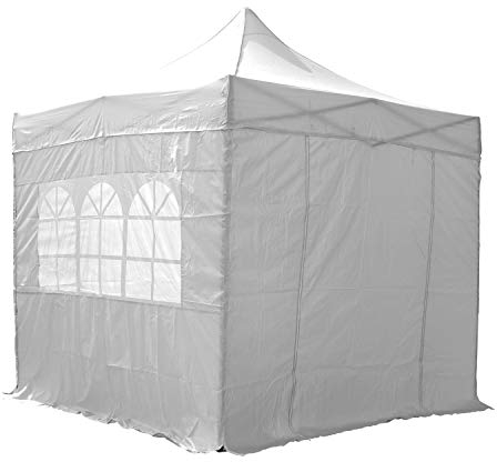Airwave Pop-Up-Pavillon, 2,5 x 2,5 m, weiß, wasserfester GartenPavillon, 2 Windstangen und 4 Gewichte Taschen für die Beine