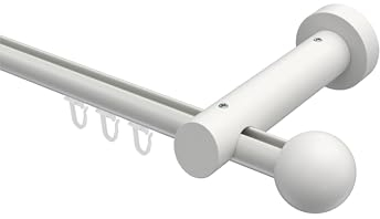 INTERDECO Innenlauf-Gardinenstange 20 mm, moderne Innenlaufstange aus Aluminium und Holz, Weiß, zur Wandmontage, Typ 10211307, 240 cm