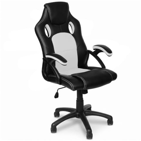 Panorama24 Gamer Stuhl Gaming Schreibtischstuhl Chefsessel Bürostuhl Ergonomisch, Weiß, 9 Farbvarianten, gepolsterte Armlehnen, Wippmechanik, belastbar bis 150 kg, Lift TÜV geprüft