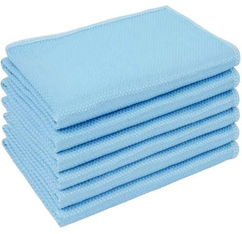 HIDMD Microfibre Cleaning Cloths Fish Scale Cloths Lint free Towels Polishing for Dishes Glasses Car Windows Mirrors Screen TV Tablets Camera 30CM X 30CM 6 PACK Blue