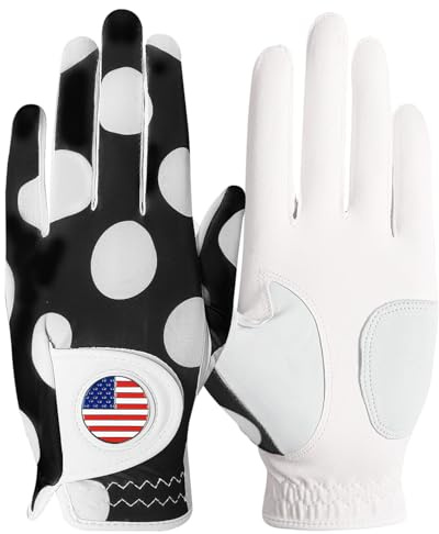 Amy Sport Stylish Womens Golf Glove with Ball Marker (Mod Dot, M-Left)