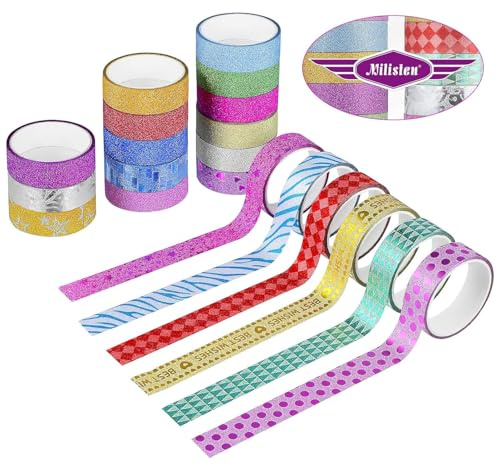 20 Rolls Glitter Washi Tape Set - Assorted Colors, Decorative Adhesive Tapes for Diy Crafts, Scrapbooking, Office, School, and Home Decor