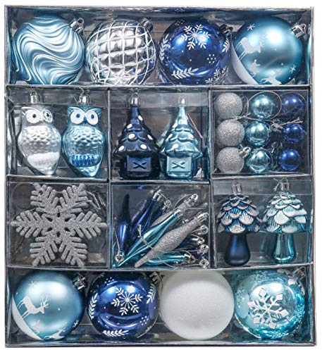 Valery Madelyn Christmas Tree Decorations Set, 80ct Navy Blue and Silver Shatterproof Christmas Ball Ornaments Bulk, Winter Wonderland Hanging Ornaments for Xmas Holiday Decor