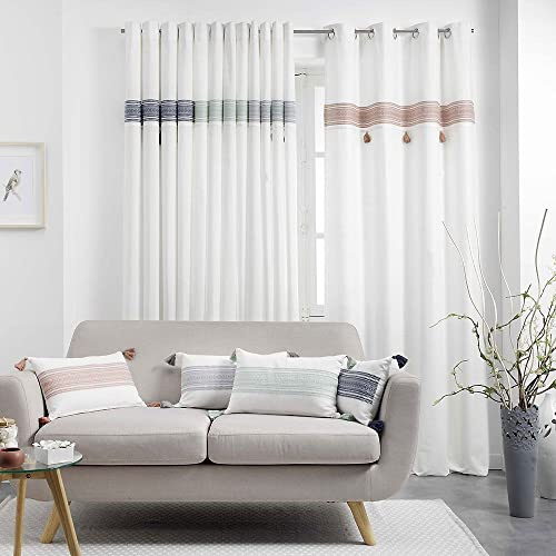Douceur d'Intérieur, Rideau à Oeillets (140 x 240 cm) Amaya Rose, Coton Uni et Top Brodés
