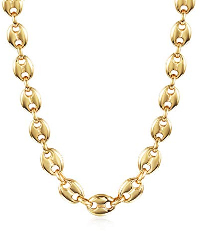 CIUNOFOR 14K Gold Coffee Bean Chain Necklace for Women and Men, Square Toggle Clasp Charm Statement Jewelry, Hip-Hop CD Style Gold Link Chain Gift for Anniversary or Couples