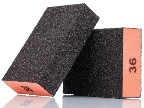 YoiYee Extra Coarse Sanding Block 36 Grit, 2 Pack | Size: 100x70x25mm, Brown corundum abrasive, High-density foam base, Wet & dry use, Suitable for wood, metal & plaster
