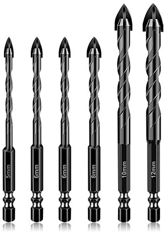 Flintronic Mèche à Carrelage, 6Pcs Forets Professionnels en Croix Carbure de Tungstène, Foret Carrelage, Meche carrelage Hexagonal, pour Verre, Métal, Briquep, Plastique, Bois(5, 6, 6, 8, 10,12 mm)